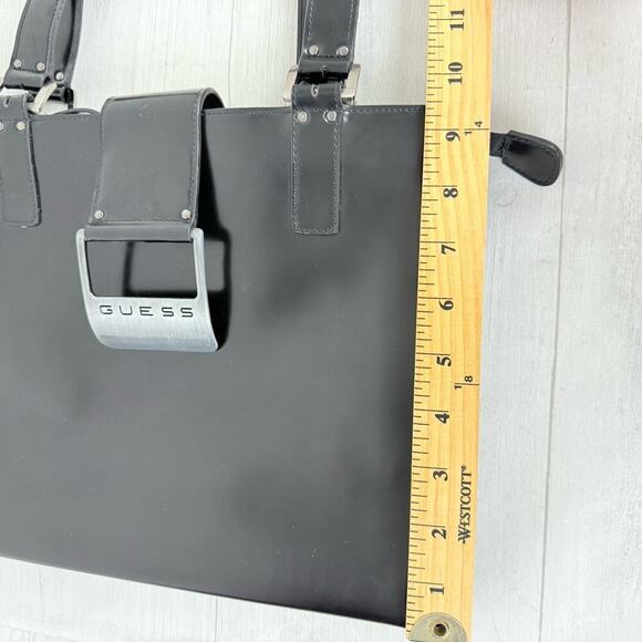 Vintage Y2K Guess Shoulder Bag Black Patent Leather Buckle Logo Purse Retro 90s - Picture 10 of 16